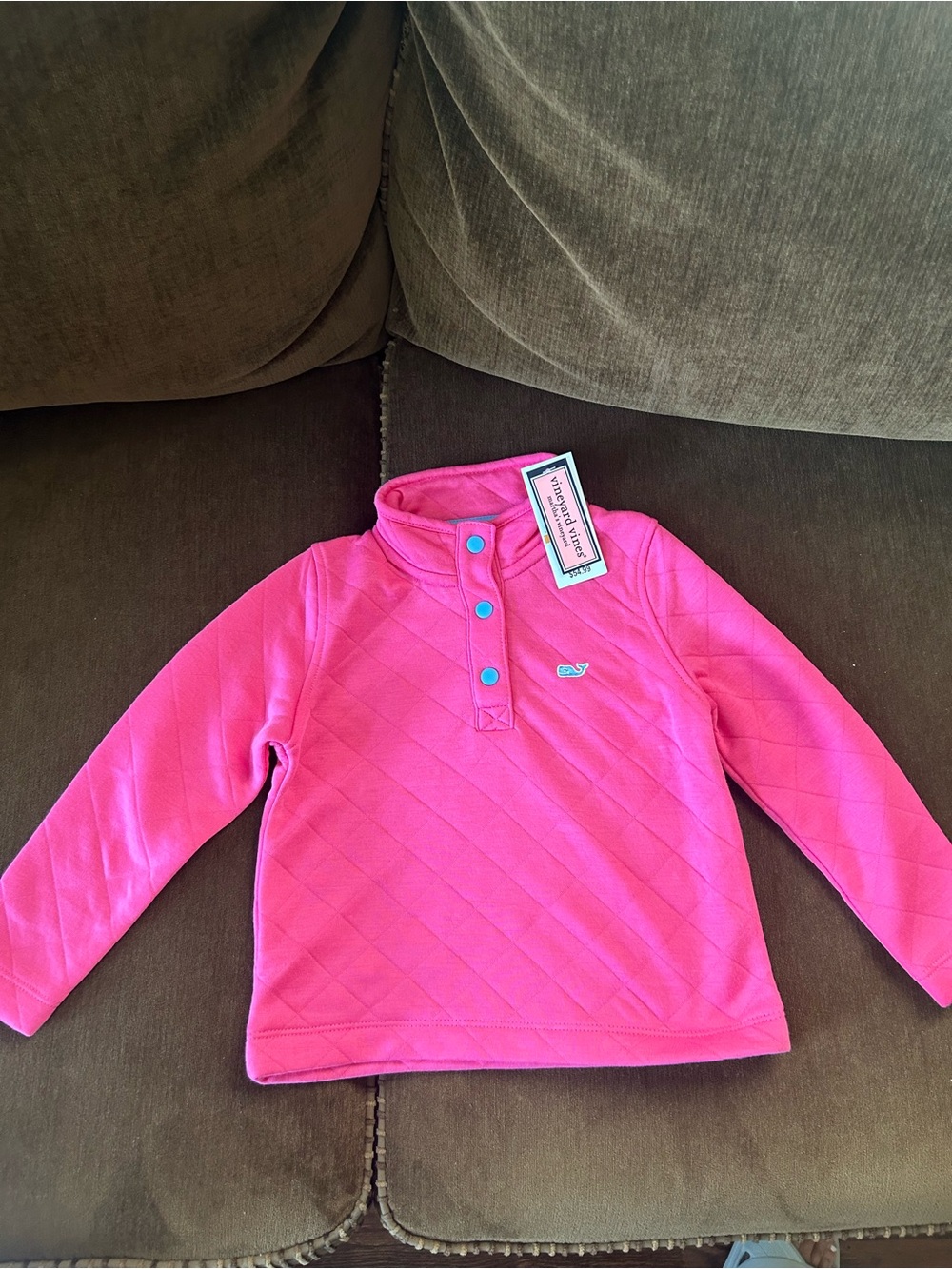 Vineyard Vines Girls' Hot Pink Quilted Snap Pullover